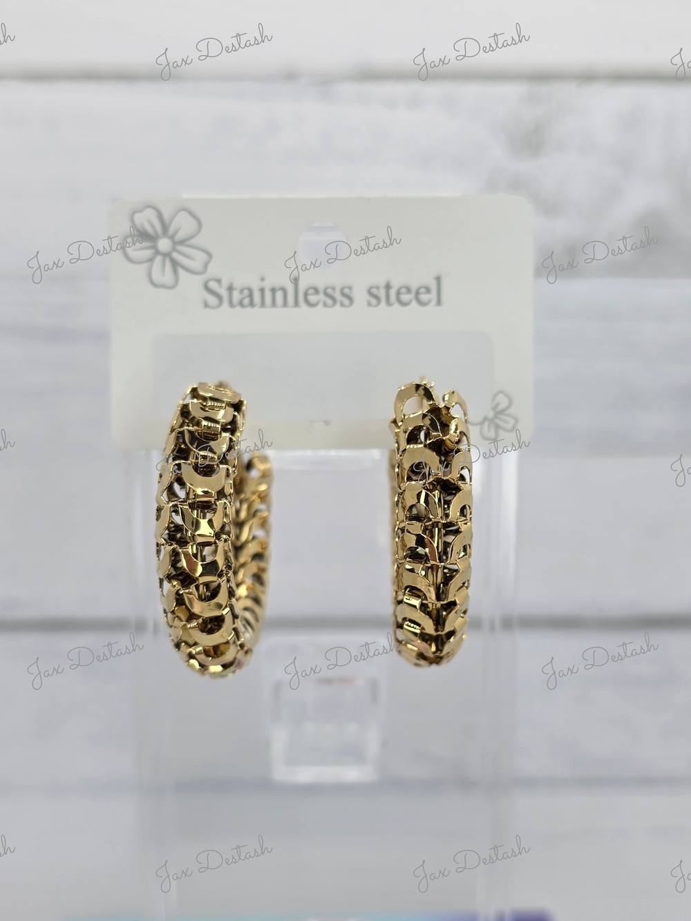 Gold Tone Stainless Steel Textured Hoop Earrings ER2601